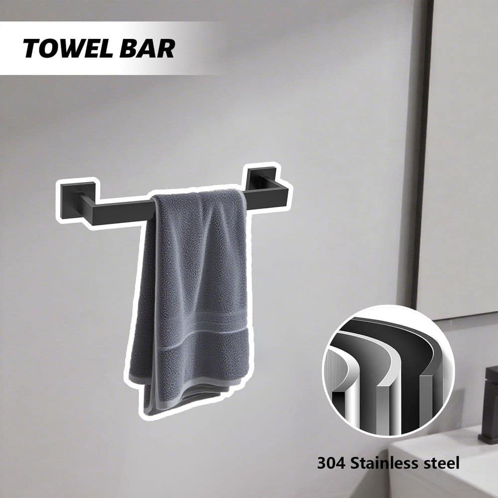 LAIFUCAM 5 Piece Bathroom Accessories Set with Towel Bar Towel Ring Toilet Paper Holder 2 Towel Hooks in Matte Black (2)
