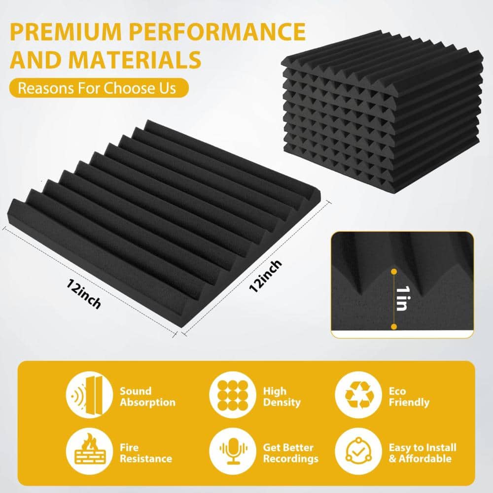 Unbranded Acoustic Foam Panels 12 in. x 12 in. x 1 in. Soundproof Wall Panels Fire Resistant Noise Absorbing Wedge Design 56 Pack (3)