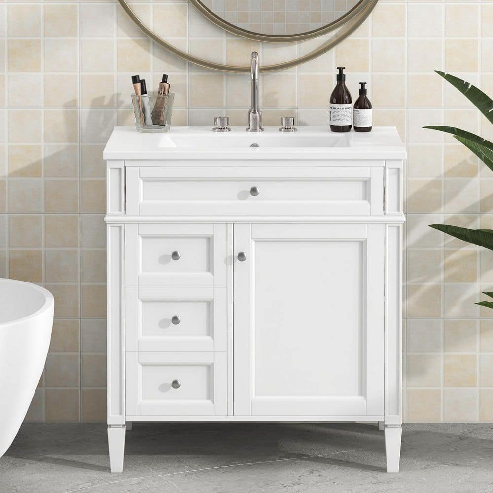 Unbranded 29.3 in. W x 18 in. D x 33 in. H Freestanding Bath Vanity without Sink in White (2)