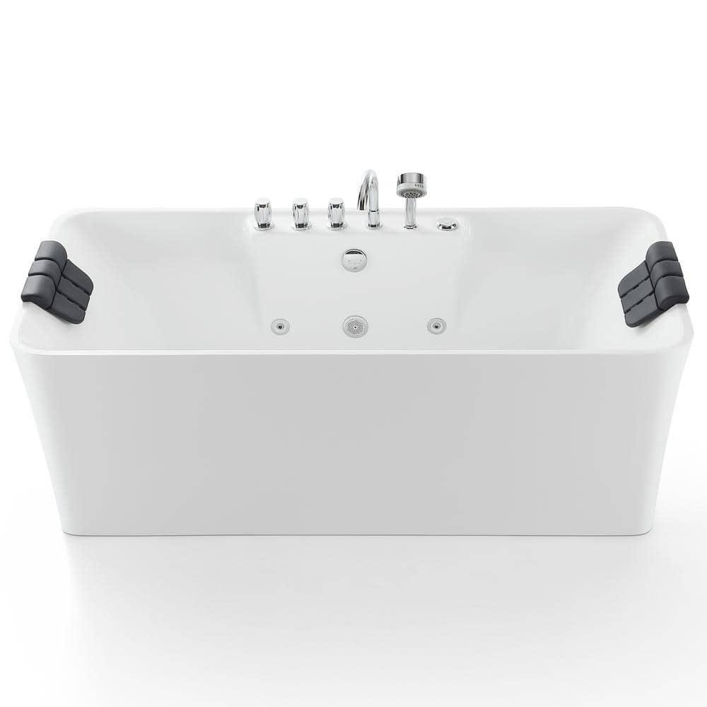 Empava Luxury 67 in. Center Drain Acrylic Freestanding Flatbottom Whirlpool Bathtub in White with Faucet (1)