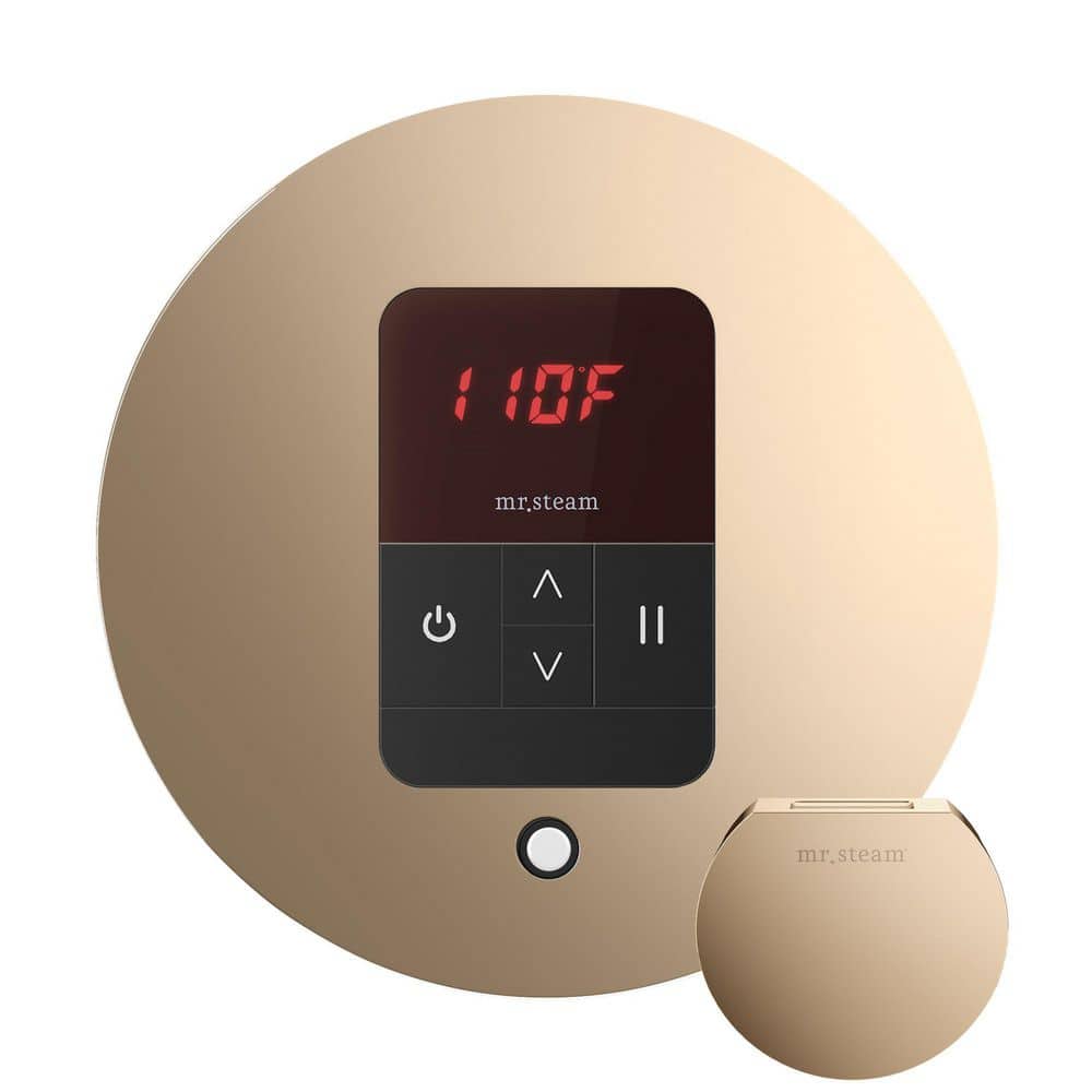 Mr. Steam iTempo Round Steam Shower Control and Steamhead in Polished Gold