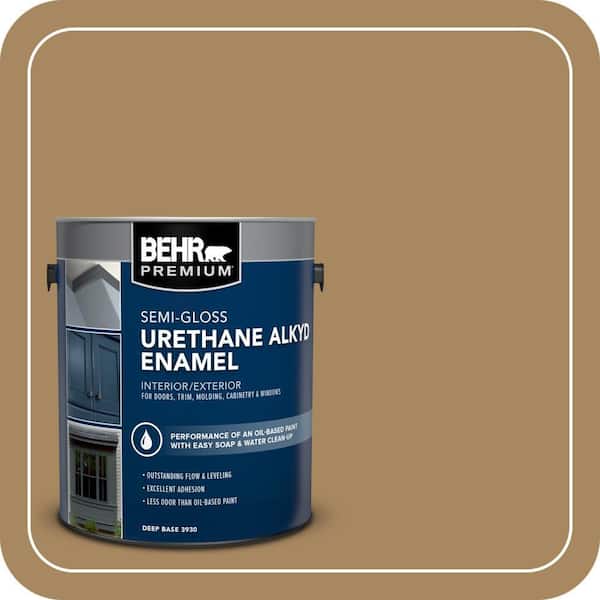 BEHR PREMIUM 1 gal. #N290-6 Trinket Gold Urethane Alkyd Semi-Gloss Enamel Interior/Exterior Paint (2)