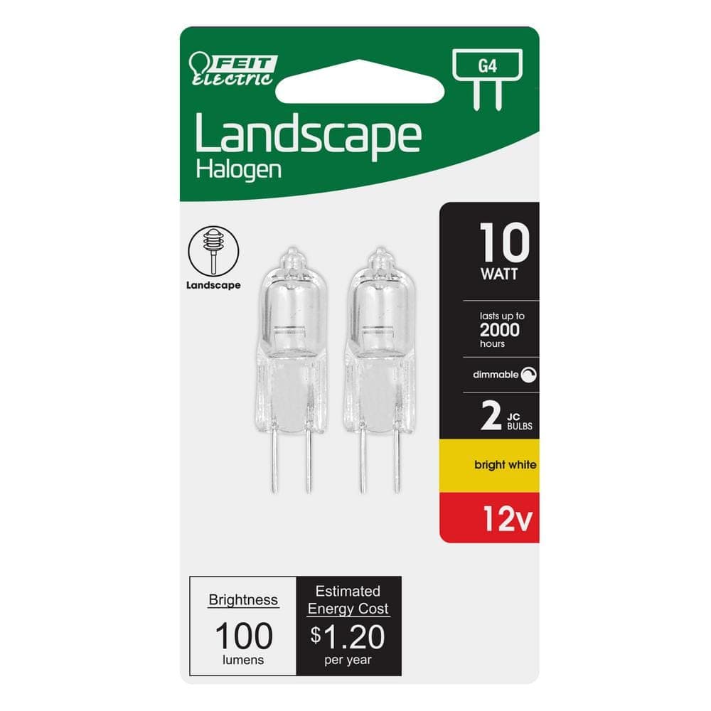 Feit Electric 10-Watt 12-Volt T3 JC G4 Bi-Pin Base Dimmable Landscape Garden Halogen Light Bulb, 2800K Bright White (2-Pack) (4)