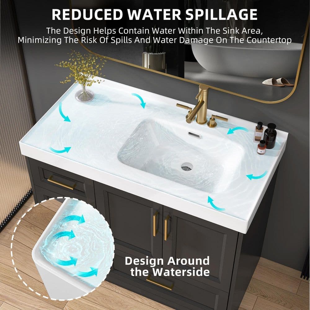 Zeafive Geb 43 in. W 22 in. D Solid Surface Rectangular Single Sink Vanity Top w/ Backsplash Right Basin 3-Faucet Holes (4)