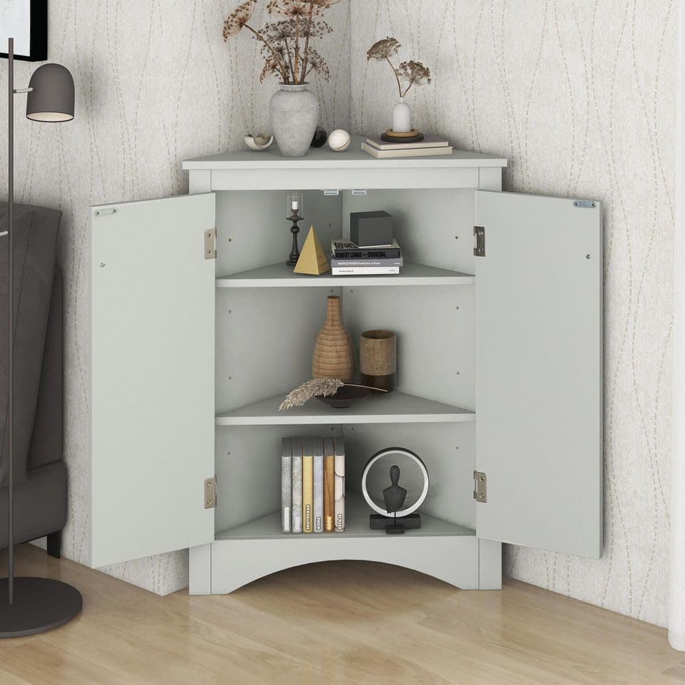 Unbranded 23.60 in. W 12.87 in. D 31.5 in. H Gay MDF Corner Bathroom Linen Cabinet with Adjustable Shelves