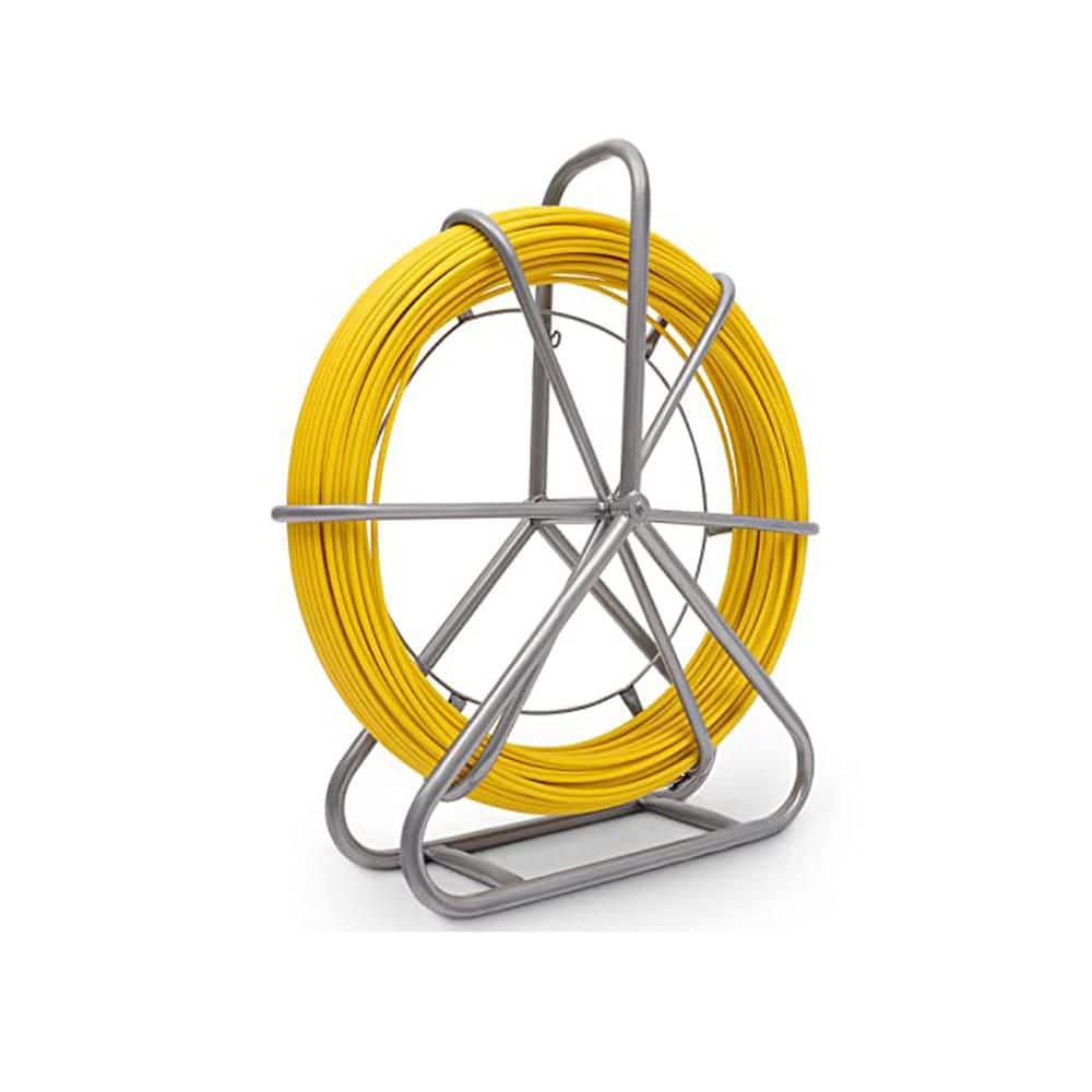 YICHUHAOXI 425 ft. Fiberglass Electrical Fish Tape with Brass Push Head Steel Reel Stand Distance Marking Every Metre