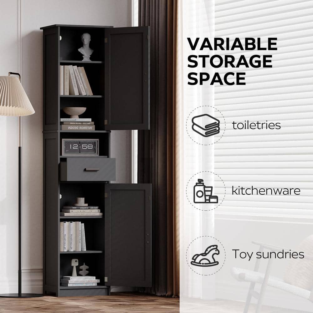 COWLOWN 14.56 in. W x 11.22 in. D x 69.29 in. H Black Linen Cabinet with 2 Barn Doors and 1 Drawer (3)