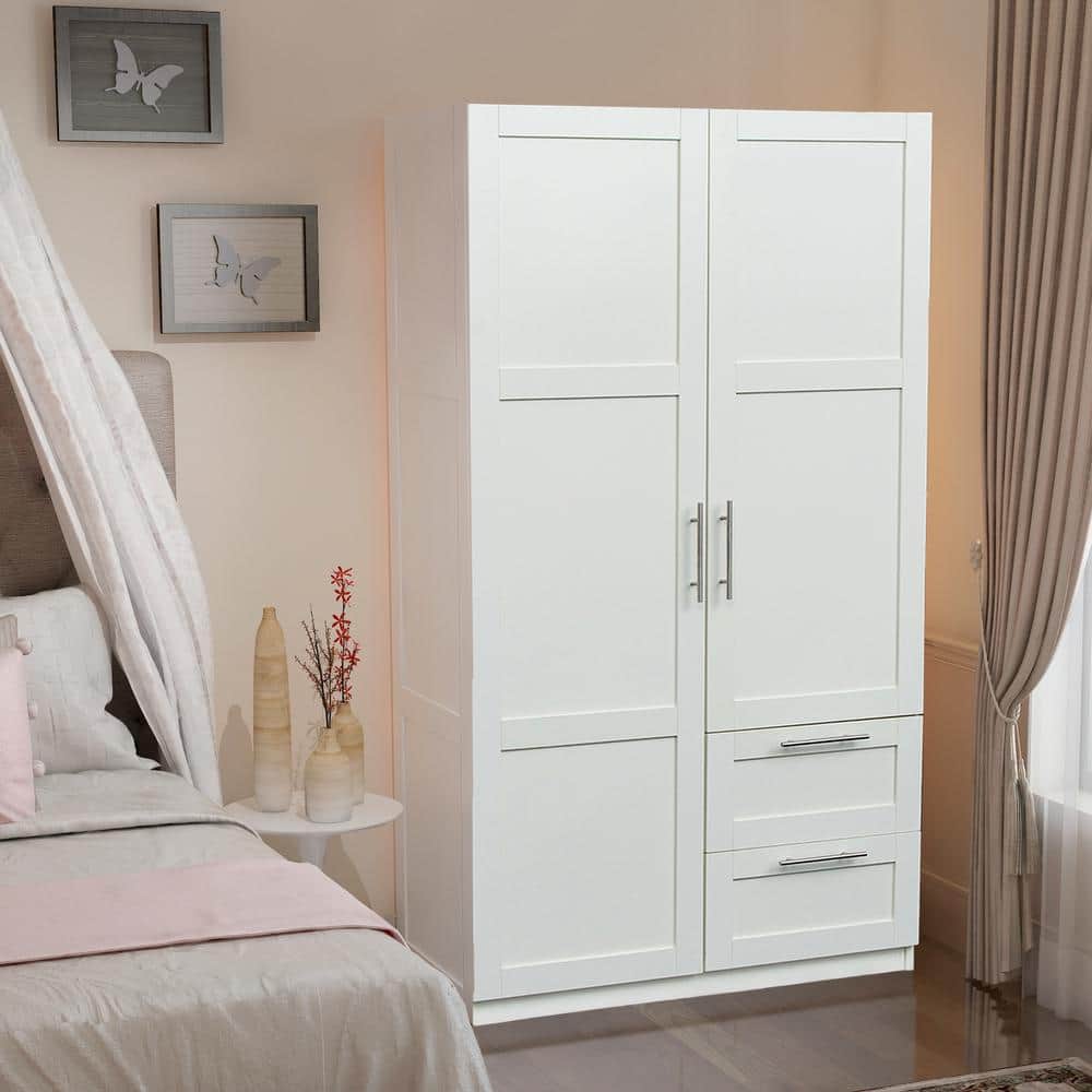 COWLOWN 39.37 in. W x 19.49 in. D x 70.87 in. H White Kitchen Linen Cabinet with 2 Doors, 2 Drawers (1)