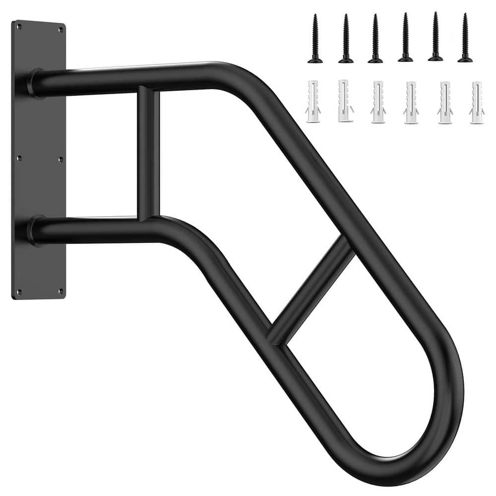 Unbranded 1.9 ft. Black Metal Handrail Ergonomic Frosted Stair Railing for Indoor Outdoor Steps Safety Grip Support