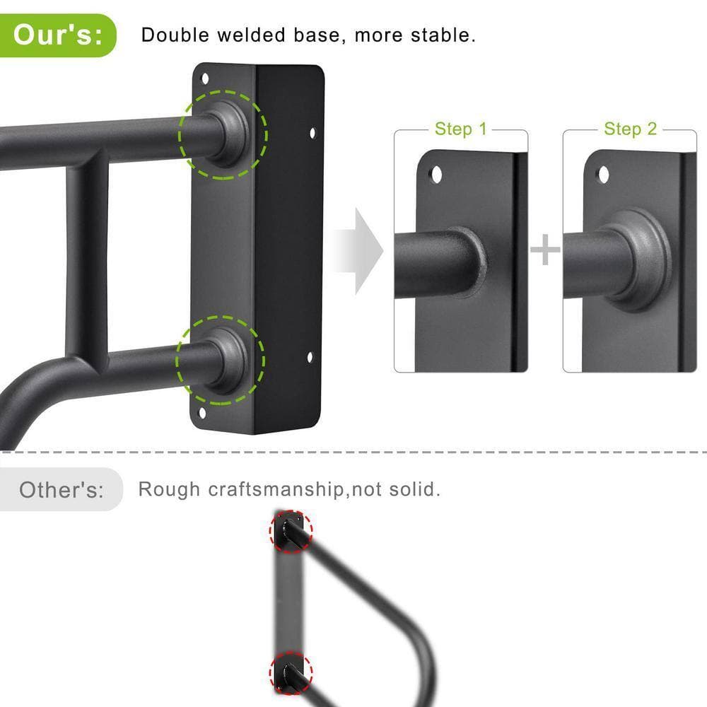 Angel Sar Black 28.3 in. Left Handed Handrails for Outdoor 1-4 Step, U-Shape Safety Handle for Garage, Porch, Garden (3)