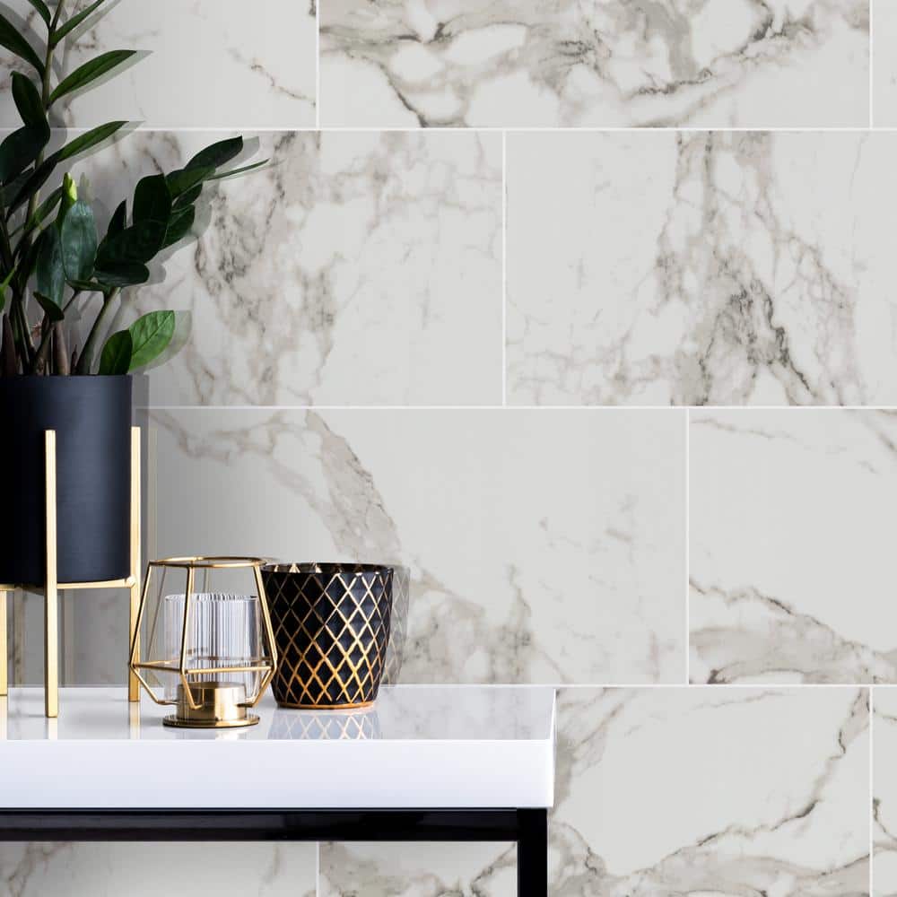 MSI Crystal Bianco 12 in. x 24 in. Polished Porcelain Stone Look Floor and Wall Tile (16 sq. ft. /Case) (3)
