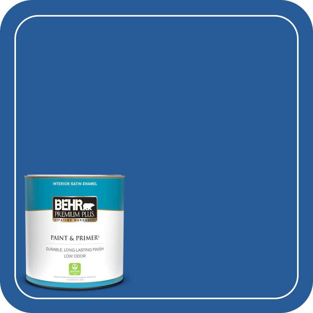 BEHR PREMIUM PLUS 1 qt. #P510-7 Beacon Blue Satin Enamel Low Odor Interior Paint & Primer (1)