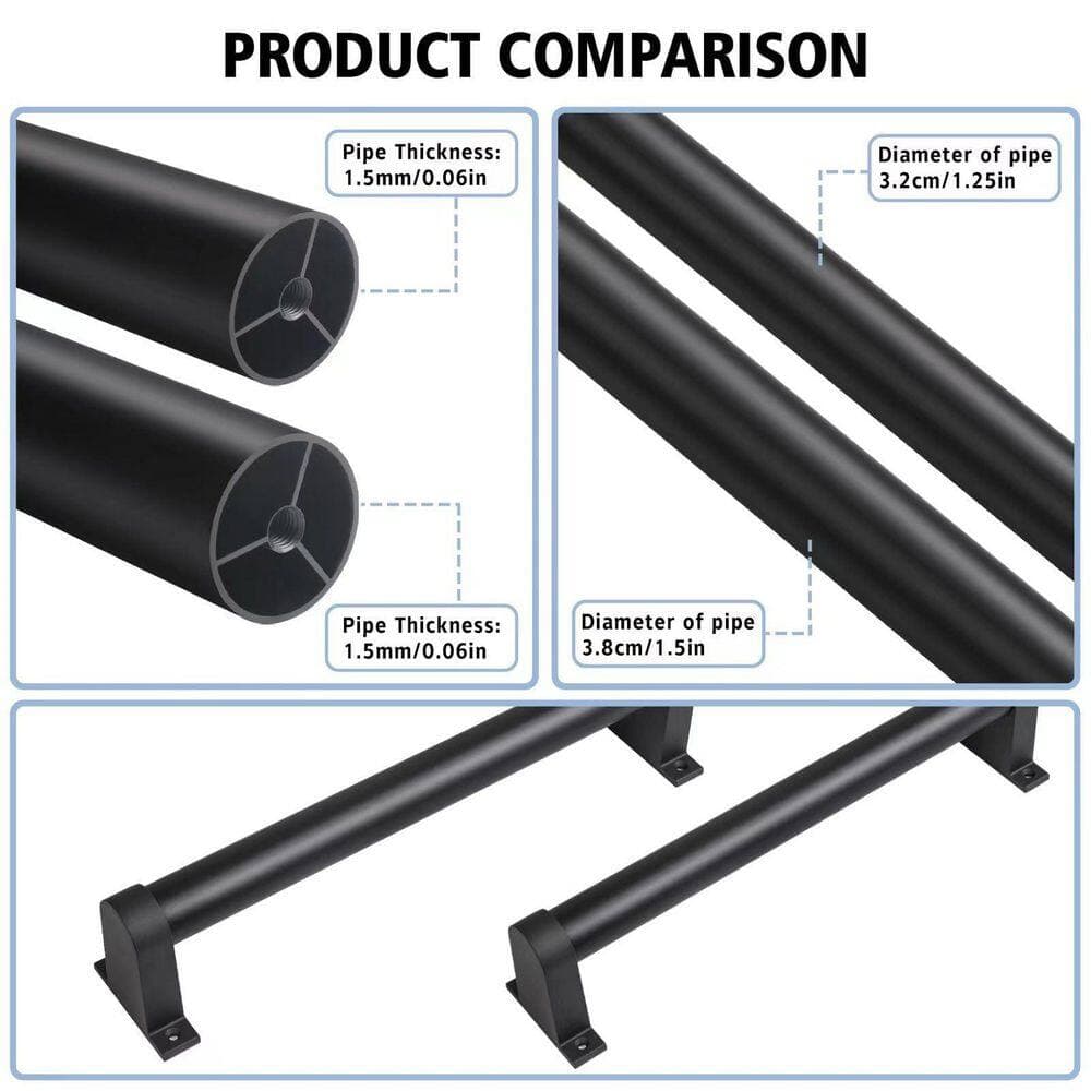 Unbranded 4 ft. Black Aluminum Handrail Industrial Pipe Stair Handrail Wall Mounted Indoor Outdoor Safety Stair Railing (3)