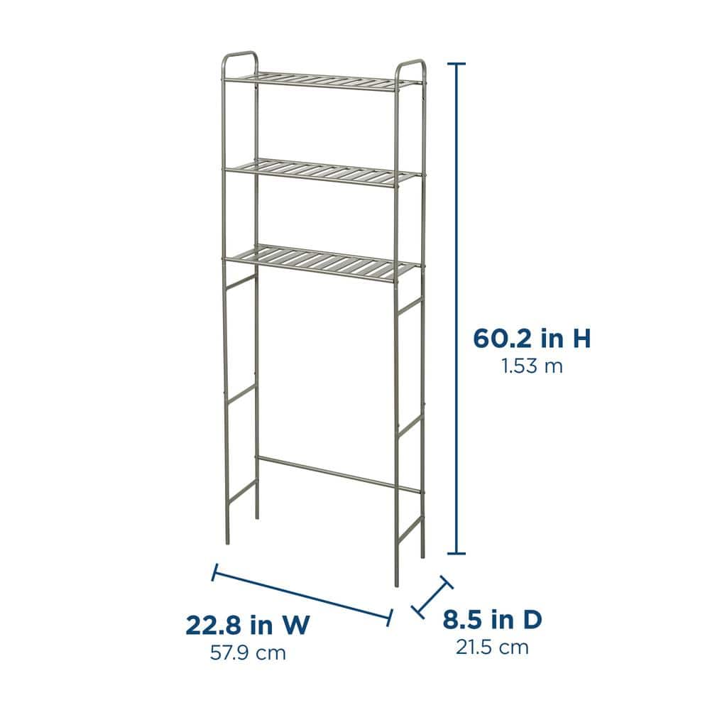 Glacier Bay 22.8 in. W Over-the-Toilet Bathroom Space Saver in Satin Nickel with Slatted Shelves (3)