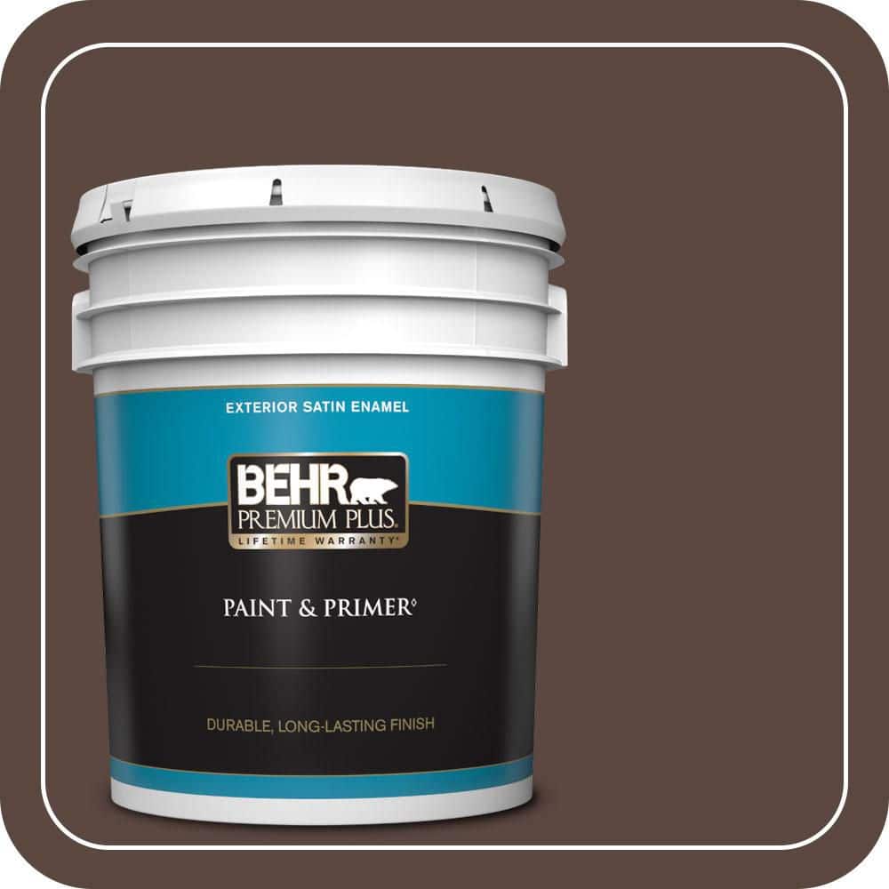BEHR PREMIUM PLUS 5 gal. #N170-7 Baronial Brown Satin Enamel Exterior Paint & Primer
