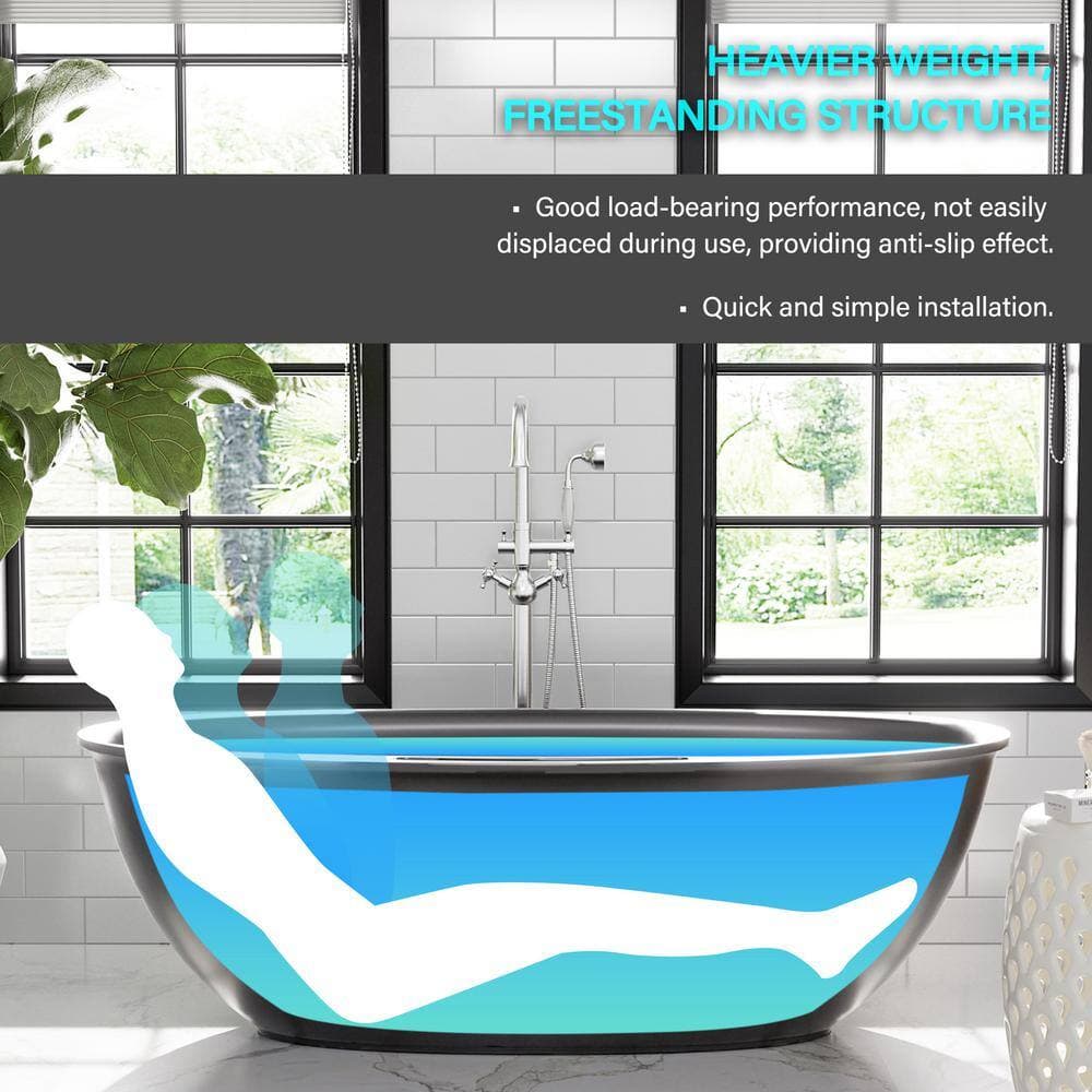 Boyel Living 67 in. x 33 in. Solid Surface Stone Resin Freestanding Soaking Bathtub with Center Drain, Drainer, Hose in Matte Black (3)