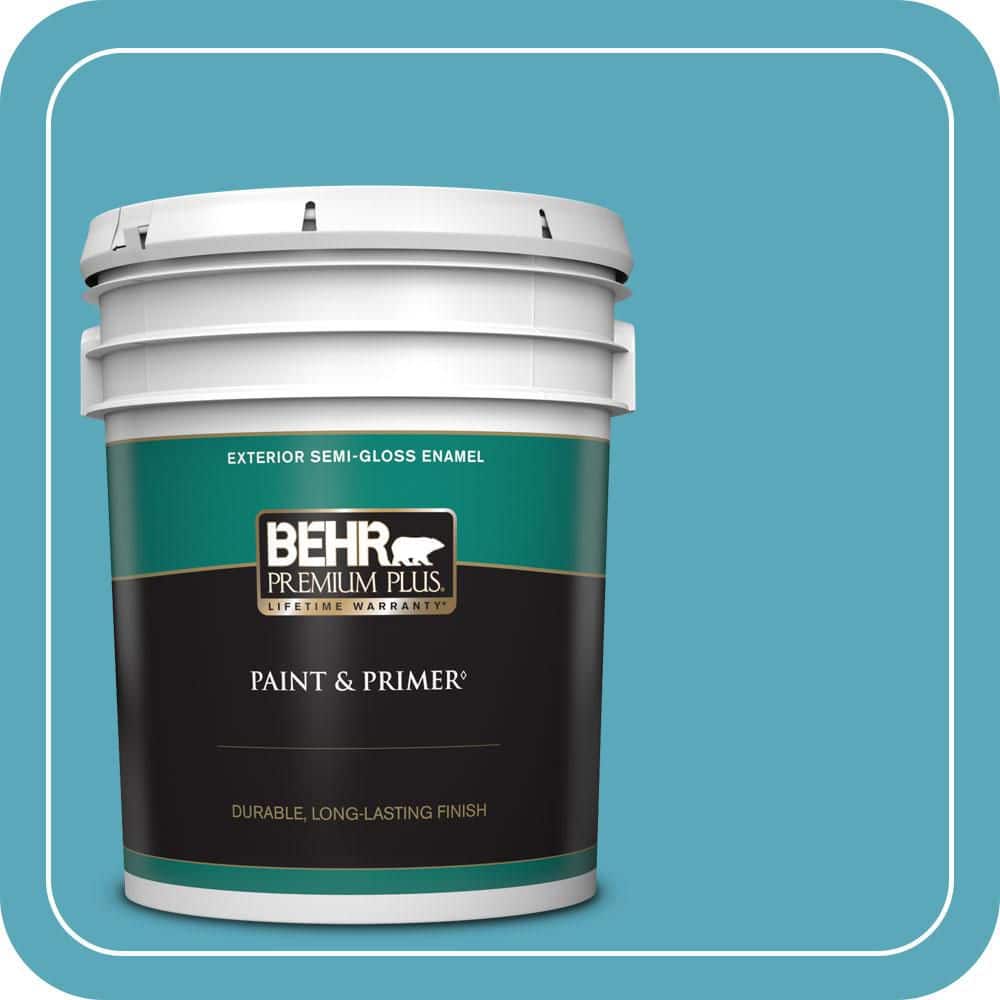 BEHR PREMIUM PLUS 5 gal. #T15-11 Sonic Blue Semi-Gloss Enamel Exterior Paint & Primer