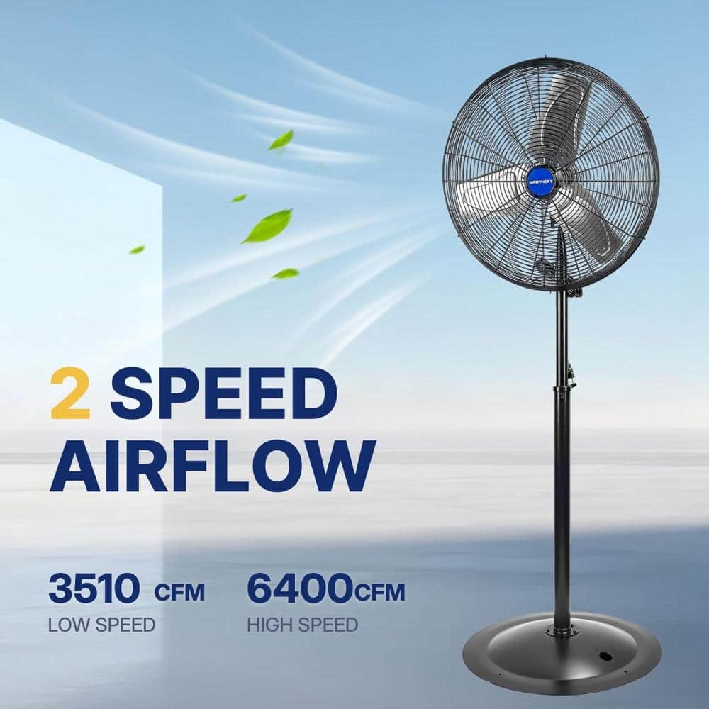 Stbine 24 in. 2 Speed High Velocity Oscillating Pedistal Fan In Black, 6,400 CFM, for Warehouse, Garage, Shop, and Gymnasium (2)