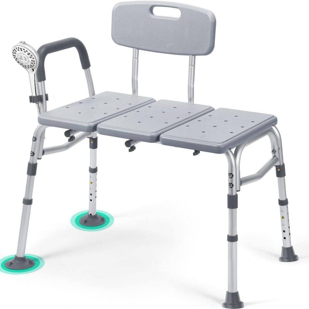 Wudkey Freestanding Tub Transfer Bench for Bathtub in Gray, Height Adjustable Shower Bench w/ Backrest for Elderly and Seniors (3)