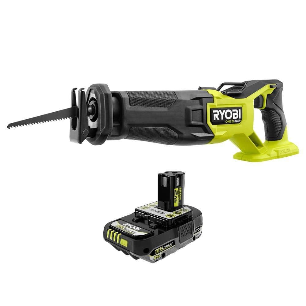RYOBI ONE+ HP 18V Brushless Cordless Reciprocating Saw with 2.0 Ah HIGH PERFORMANCE Battery (1)
