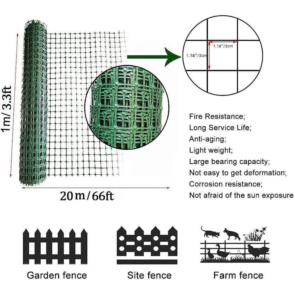 KIWDZFU 3.3 x 66 ft. Heavy Duty Outdoor Plastic Fence Animal Barrier Reusable Safety Netting for Garden Construction Green (3)