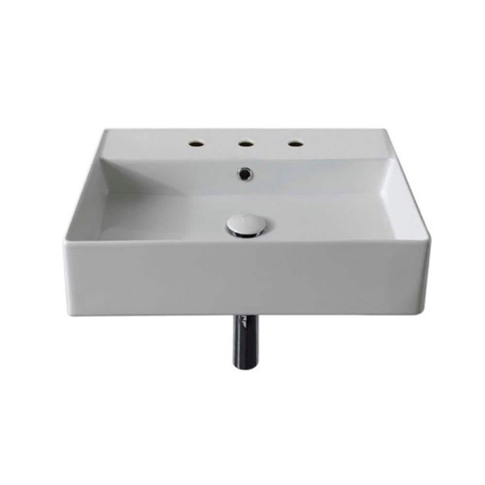 Nameeks Teorema Wall Mounted Vessel Bathroom Sink in White with 3 Faucet Holes (1)