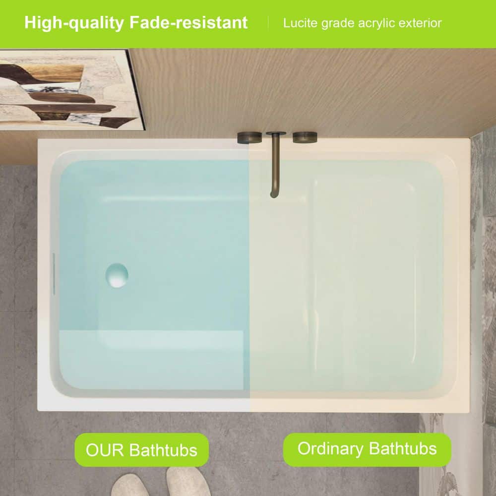 WELLFOR 43 in. x 27.5 in. Acrylic Soaking Freestanding Rectangle Bathtub with Chrome Drain in Glossy White (3)