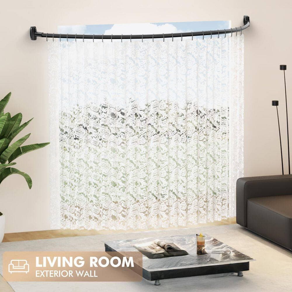 KHKFY Curved Adjustable Shower Curtain Rod, 40 to 72 in. with Rotating Wall Brackets for Extra Space, Black (2)