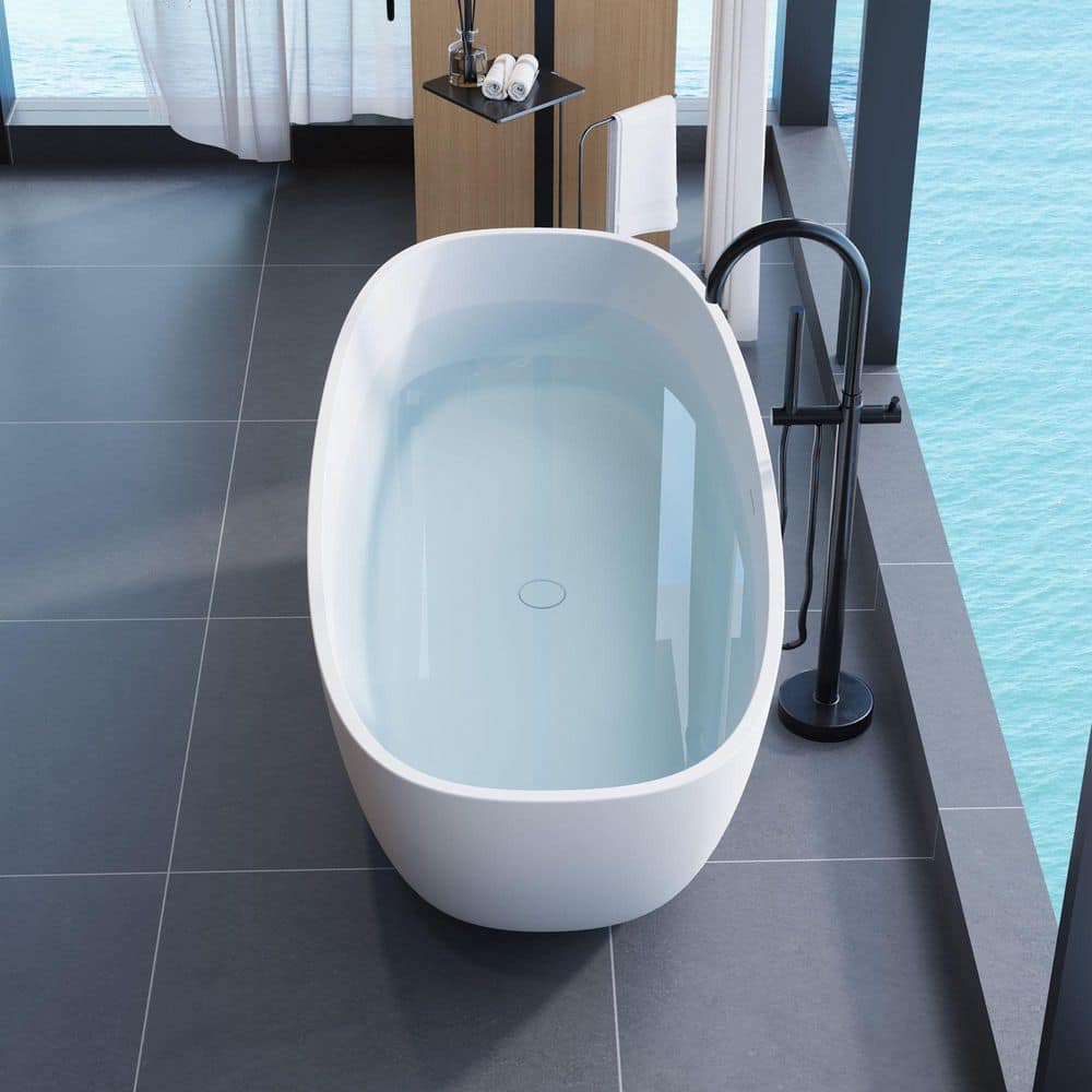 Xspracer Moray 71 in. x 35 in. Solid Surface Stone Resin Freestanding Soaking Bathtub in Matte White (2)