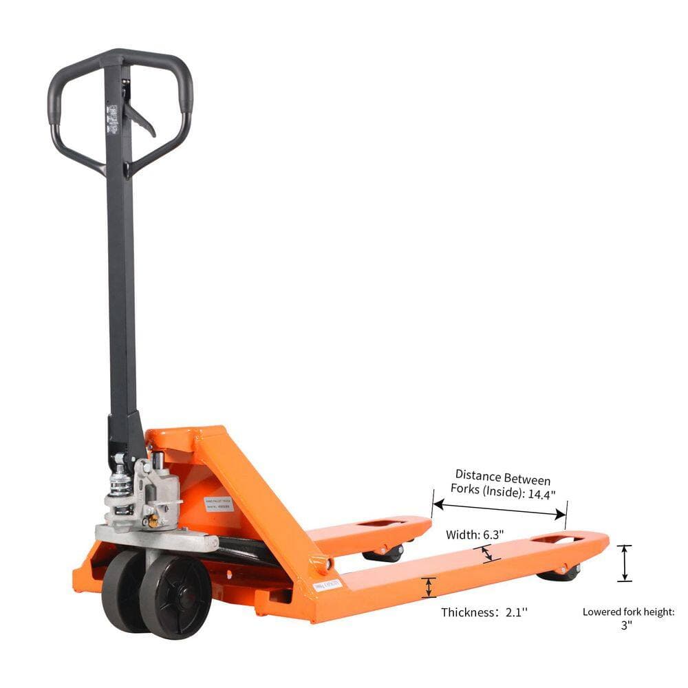TORY CARRIER Hand Operated Orange 6,600 lbs. Manual Pallet Jack (6-Pack) 3 in. Fork Lowered Manual Pallet Truck 48 x 27 in. Fork (3)