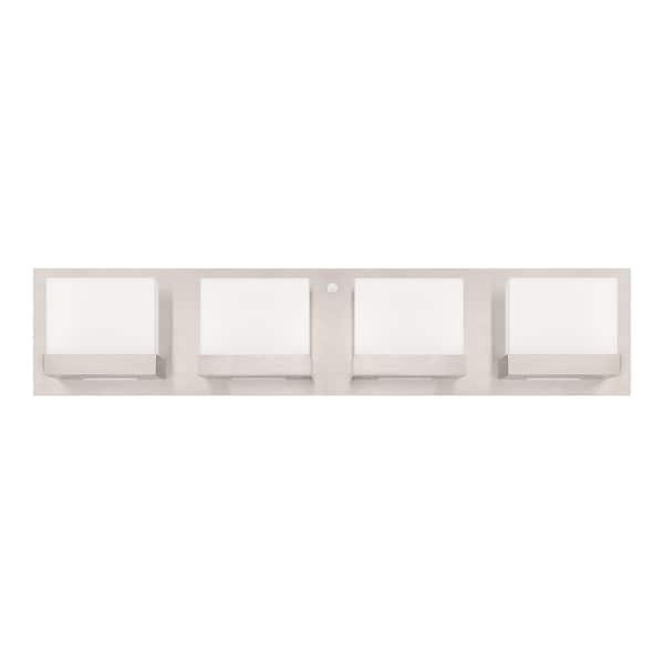 Hampton Bay Alberson 24 in. 4-Light Brushed Nickel LED 5CCT Vanity Light with Battery and Sensor Operated Night Light