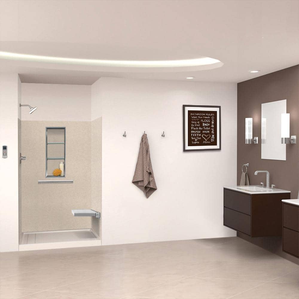 Transolid Saramar 48 in. W x 72 in. H x 36 in. D 3-Piece Glue to Wall Alcove Shower Wall Kit in Cashew Velvet (2)