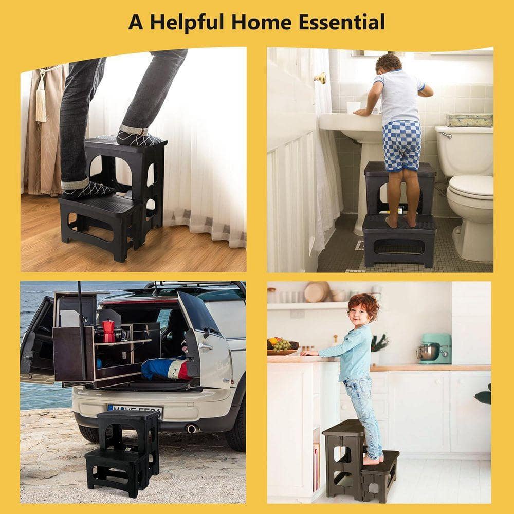 KIWDZFU 1.5 ft. Reach Dual Height Non-Slip Folding Step Stool for Adults and Kids, 8 and 17 Heights, Holds 250 lbs. (2)