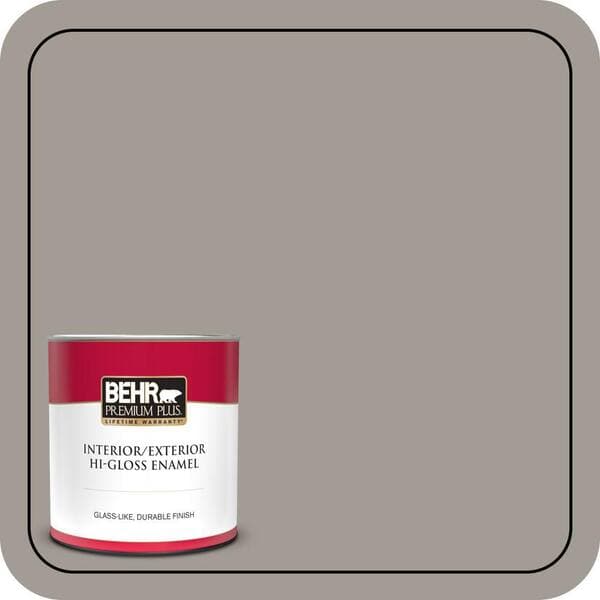 BEHR PREMIUM PLUS 1 qt. #PPU18-15 Fashion Gray Hi-Gloss Enamel Interior/Exterior Paint & Primer (2)
