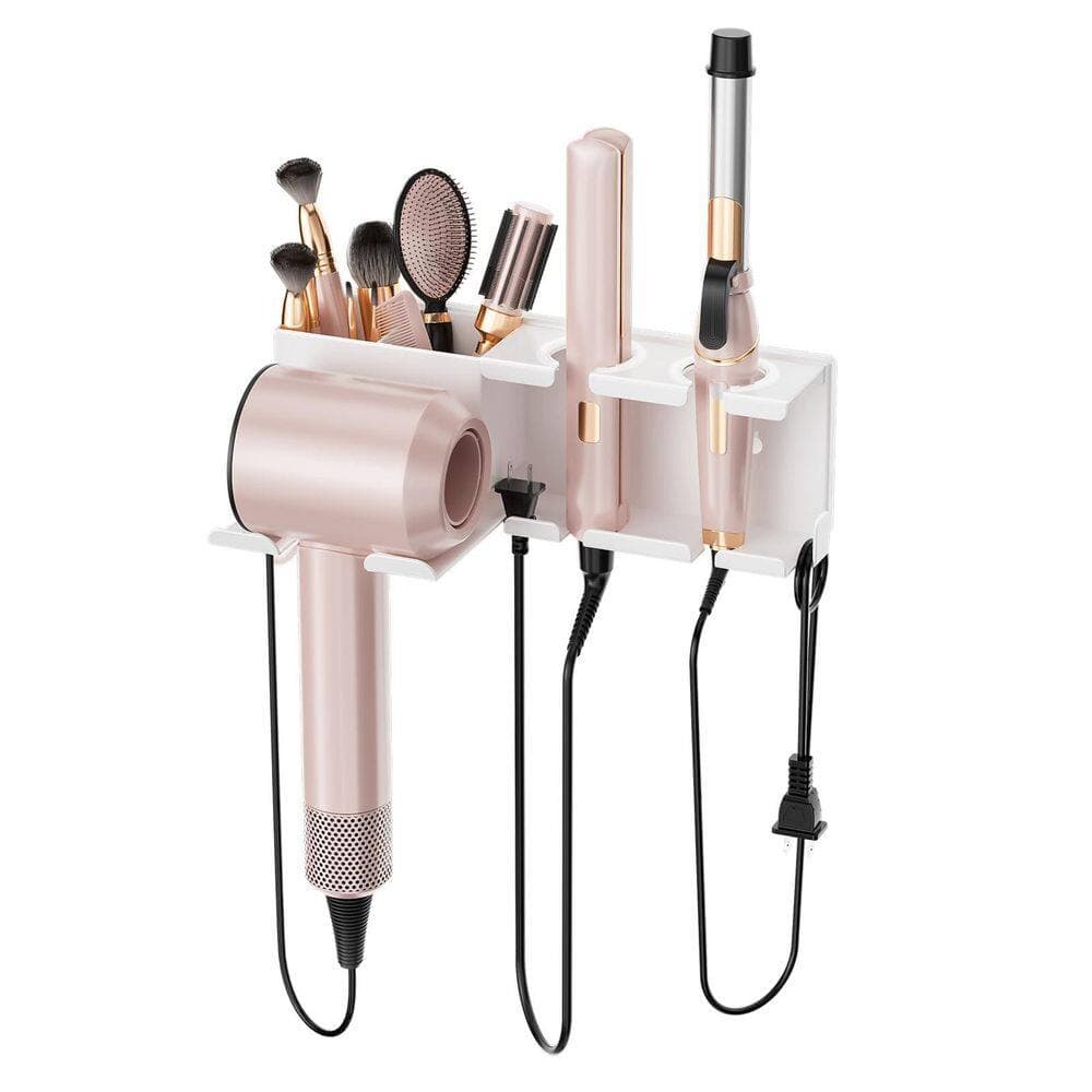 Wudkey Wall Mounted Hair Tool Organizer in White, Blow Dryer Hanger, Hair Dryer Holder for Bathroom, Curling Irons Storage (3)