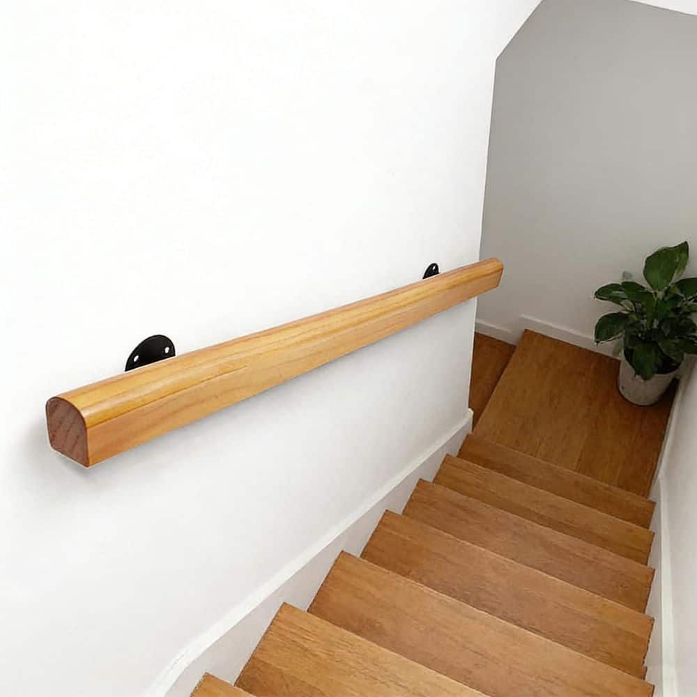 Unbranded 4 ft. Natural Pine Wood Handrail Non-Slip Handrail Wall Mounted for Indoor Staircase Corridor Loft Elderly Safety (2)