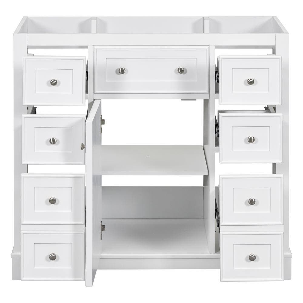 Unbranded 36 in. W x 17.9 in. D x 33.4 in. H Bath Vanity Cabinet without Top with 6-Drawers in White (2)