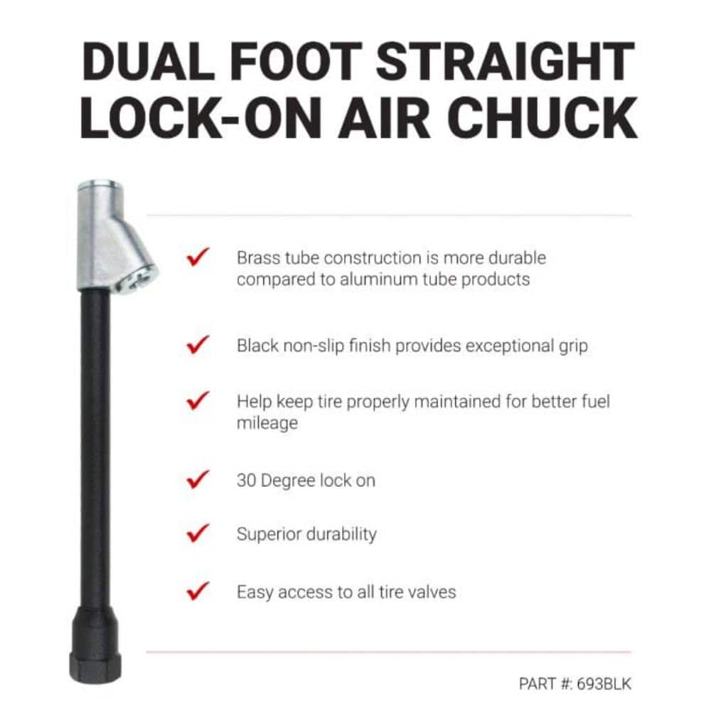 Milton Dual Foot Straight Lock-on Air Chuck 1/4 in. FNPT, Non-Slip Grip Matte Black Poly Finish (3)