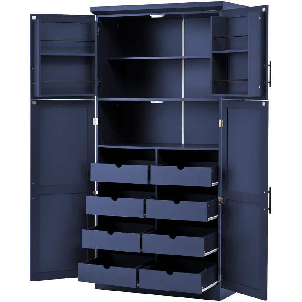 COWLOWN 35.5 in. W x 17.6 in. D x 70.9 in. H Bathroom Blue Linen Cabinet (1)