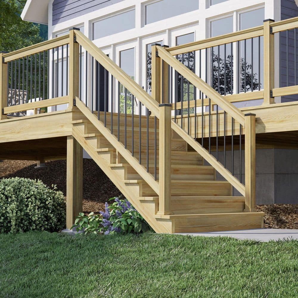 ProWood 3 ft. x 6 ft. Pressure-Treated Pine Capped Wood Deck Stair Railing Kit with Black Aluminum Round Balusters (2)