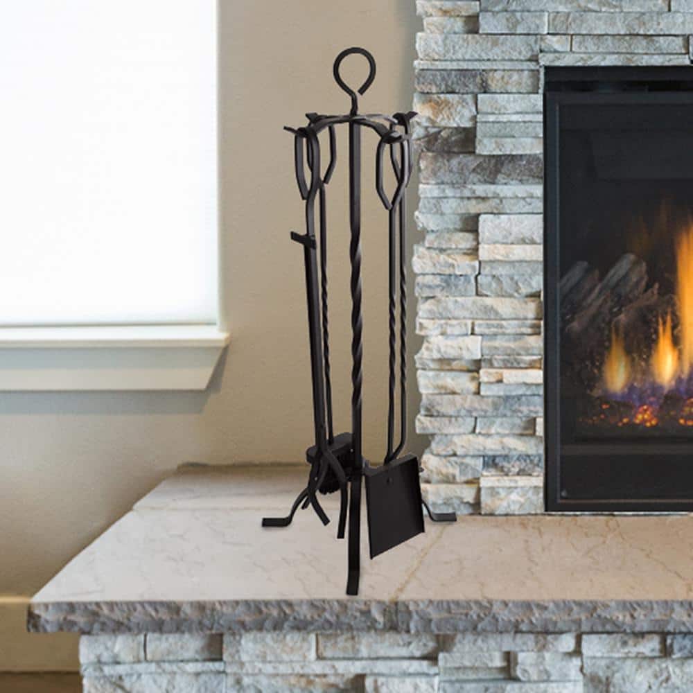 Lavish Home Fireplace Tool Set and Log Rack - 5-Piece Set (Matte Black) (3)