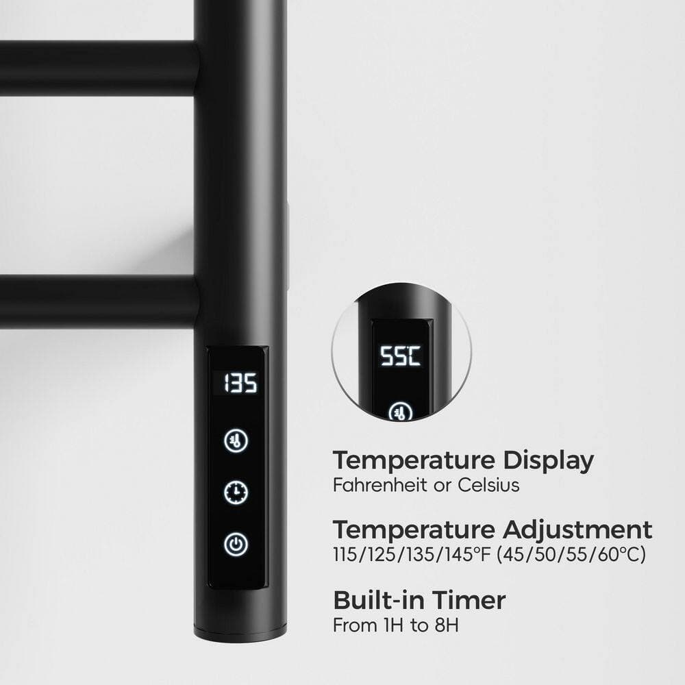 RKZHOPT Electric 9-Bar Towel Rack in Black with Temperature Display, Temperature Adjustment, Built-in Timer (3)