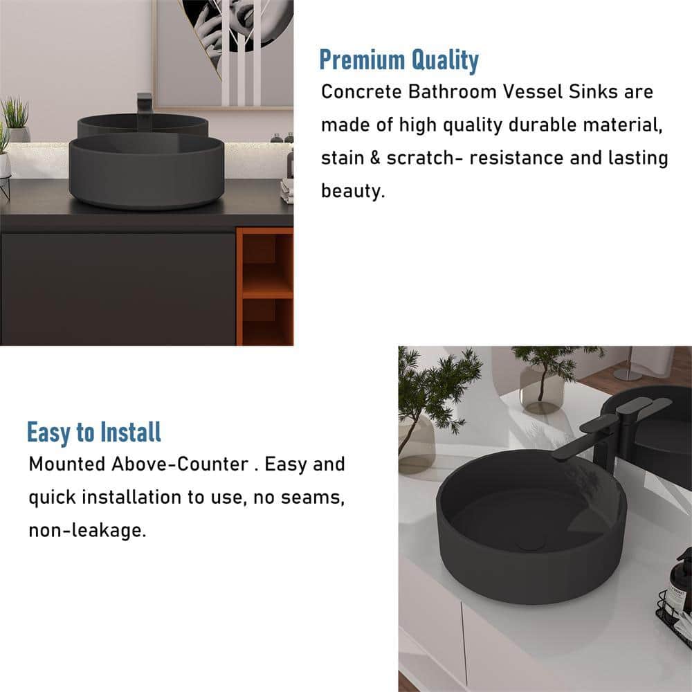 Kahomvis 17 in. Drop-in Bathroom Sink in Black Earth Concrete (3)