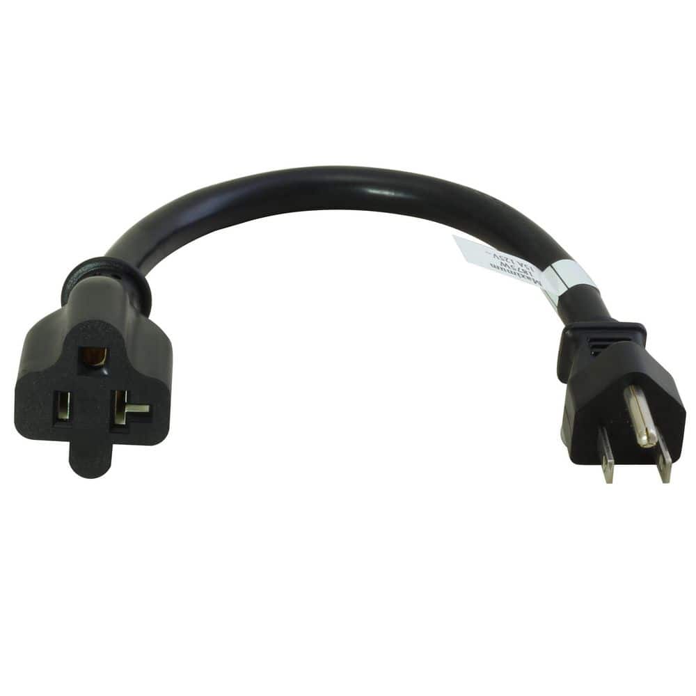 AC WORKS 15A to 20A 1 ft. 14 / 3 SJTW Indoor/Outdoor Adapter Cord in Black (1)