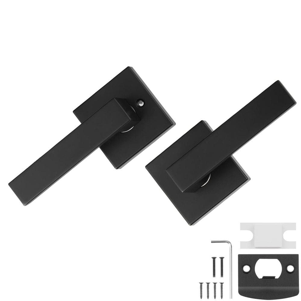 SKYSHALO Passage Door Handle, 1 Pack, 5.51 in. W x 2.56 in. H, Matte Black Latches, Deadbolt with 45° Rotation, Universal Square