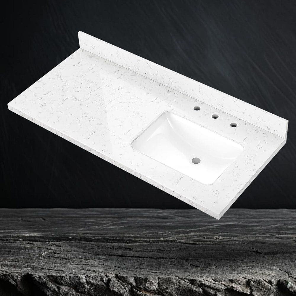 Getpro 48 in. W x 22 in. D Engineered Stone White Rectangular Right Single Sink Vanity Top in Carrara White w/ 4 in. Backsplash