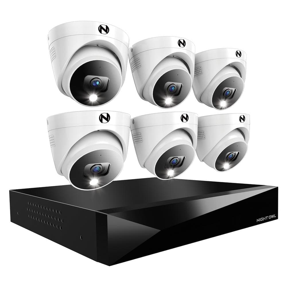 Night Owl 12-Channel Wired DVR Security System with 2TB Hard Drive and 6 2K Wired Dome Spotlight Cameras with 2-Way Audio