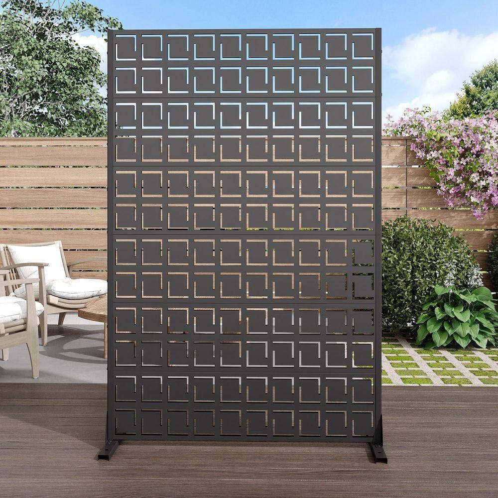 Lirago 72 in. x 47 in. Outdoor Metal Privacy Screen Garden Fence in Black (2)