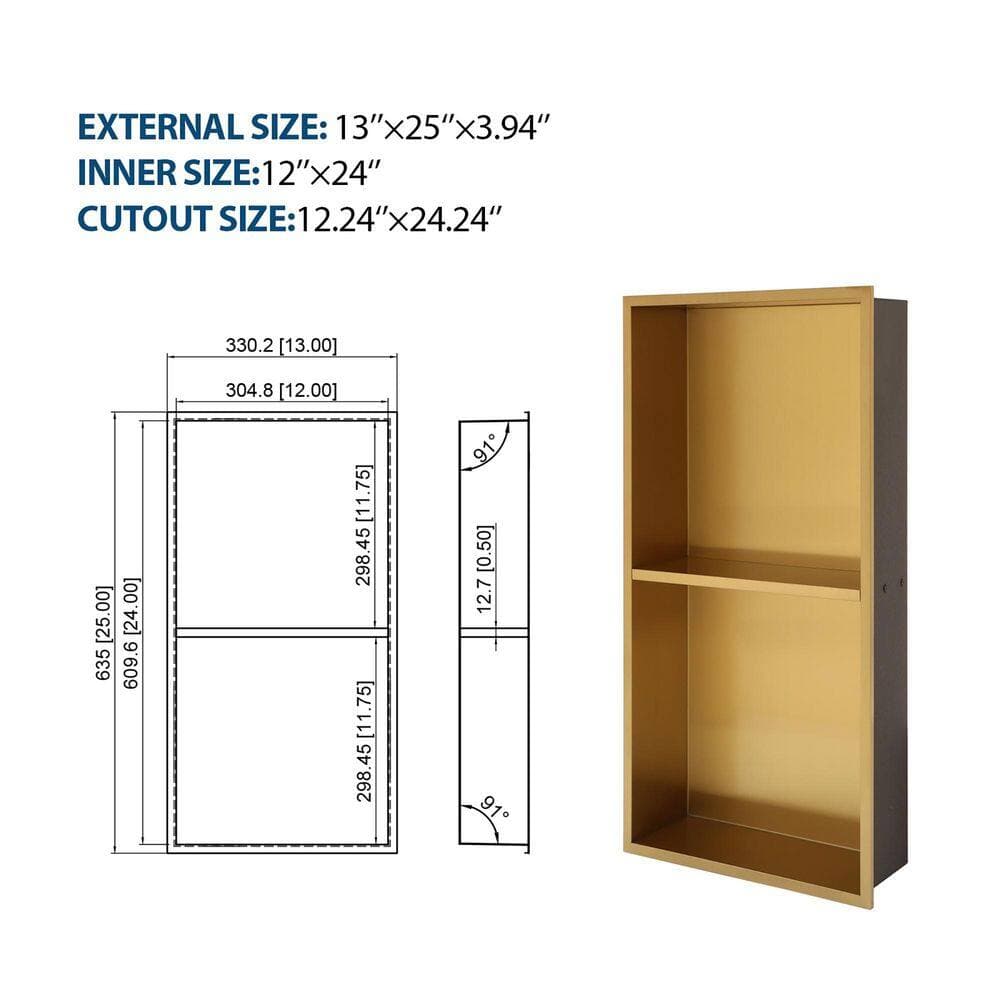 Coporesell 13 in. W x 25 in. H x 4 in. D Shower Niche Set of 1-Pieces in Gold with Shelf (2)