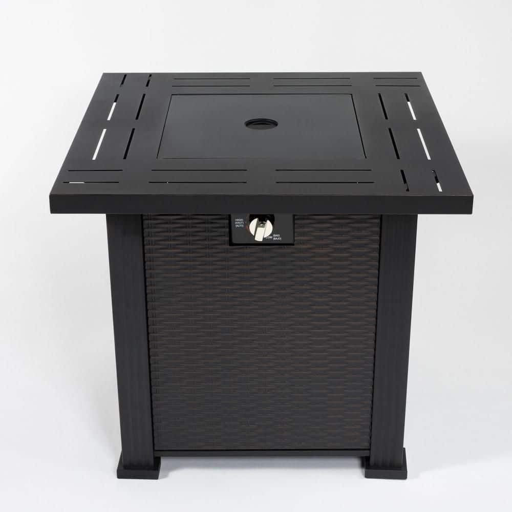 Basdien 28 in. 50000 BTU Propane Fire Pit Table, Square Patio/Deck/Backyard Heater with Steel Tabletop and Volcanic Rocks Black